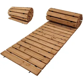 Trutzholm Holzpfad ausrollbar 250 x 43 x 2 cm rustikales Tannenholz Anti-Rutsch beige