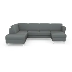 Wohnlandschaft SIT & MORE "Visby U-Form", grau, B:303cm H:87cm T:213cm, Sofas, Wahlweise mit Bettfunktion und Stauraum, frei im Raum stellbar