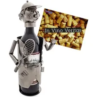 Brubaker Weinflaschenhalter Tennisspieler Metall Skulptur mit Geschenkkarte