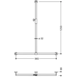 Hewi System 900 Duschhandlauf Edelstahl pulverbeschichtet dunkelgrau 1250 x 965 mm