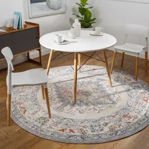 livabliss Teppich Teppich CASABLANCA rund, rund, Höhe: 13 mm, Vintage Orientteppich, Kurzflor Boho Wohnzimmerteppich, Läufer grau
