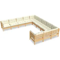 vidaXL Garten-Lounge-Set 11-tlg. creme Kiefernholz