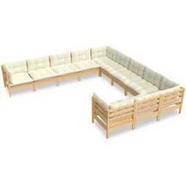 vidaXL Garten-Lounge-Set 11-tlg. creme Kiefernholz