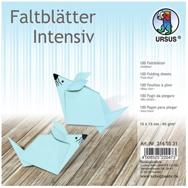 Ursus 3145531 - Faltblätter Uni intensiv, hellblau, ca. 15 x 15 cm, 65 g/qm, 100 Blatt, aus Plakatpapier, durchgefärbt, für kleine und große Origami Künstler, ideal für vielseitige Bastelarbeiten