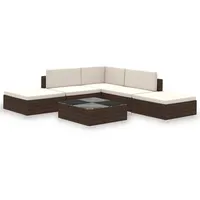 vidaXL Polyrattan Lounge Set 6-tlg. braun/schwarz inkl. Auflagen 41256