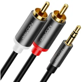 deleyCON Audiokabel 3,5mm Klinken-Stecker / Cinch-Stecker 1,0m (Extra Dünn & Flexibel)