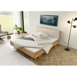MASSIVMOEBEL24.DE Bett Fichte 160x200x85 natur gebeizt / geölt, Kopfteil beige FICHTELBERG #138