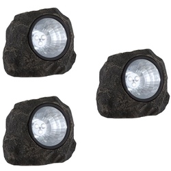 3er Set Stein Design LED Solar Lampe Deko Leuchte IP44 Beleuchtung grau