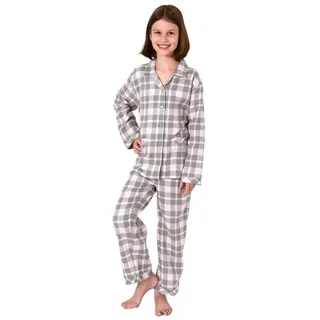 christine designer NORMANN Flanell Pyjama langarm Schlafanzug kariert Knopfleiste - 50388 in rosa | 128