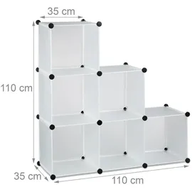 Relaxdays Stufenregal 6 Fächer, Steckregal als Kleiderschrank oder Raumteiler, offenes Regalsystem, weiß,