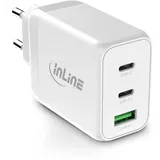InLine USB PD Netzteil, GaN Ladegerät 3-Port, Dual USB-C+USB-A, 65W, weiß,