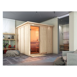 KARIBU Sauna Rodin mit Zierkranz und Beleuchtung am Dach