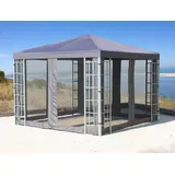 QUICK STAR Rank Pavillon Set 3x3m Metall Garten Partyzelt Anthrazit mit 4 Seitenteilen mit Moskitonetz