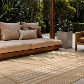 Ted Baker Flachgewebe Teppich Allington - Wendeteppich Outdoor geeignet, Pflegeleichter Wohnzimmerteppich, Modern, Streifen Muster für Wohnzimmer, Terrasse, Esszimmer, Balkon - Jute Weiß, 200x300 cm