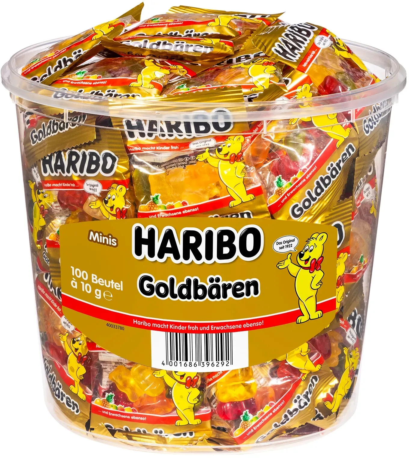 Haribo Goldbären Fruchtgummi Minis 100 Stück im Eimer 1 kg