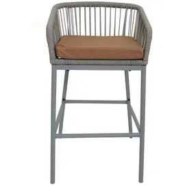 Mendler 2er-Set Rope-Barhocker HWC-O22, Tresenhocker, Outdoor Sitzpolster Seilgeflecht Metall ~ hellgrau, Kissen taupe