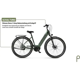 Prophete E-Bike Geniesser 3.4 3 Gang, Shimano, Mittelmotor City 28", Zoll Wave RH48 grün