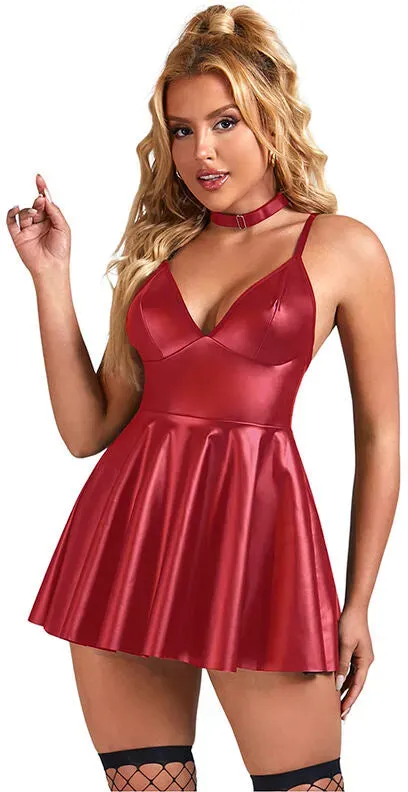 SUBBLIME  955397 Kleid mit burgunderroten Lederträgern S/M