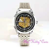 Automatisch Mechanisch Skelett Steampunk Jahrgang Stil Silber Schwarz Luxus Uhr