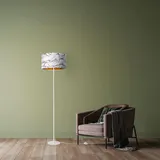Paco Home Stehlampe Wohnzimmer Lampenschirm Stoff Stehleuchte Leselampe Abstrakt E27 2,5m Textilkabel Mit Stecker Modern, Farbe:Design 1 (Ø38 cm), Leuchtenart/Farbe:Stehleuchte Einbein - Weiß