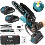 Mini Kettensäge mit Akku, 6 + 8 Zoll Akku Kettensäge mit 2 * 2.0Ah Akkus und Ladegerät, Einhand Kettensäge Elektrisch für Gartenbäumen Astschere