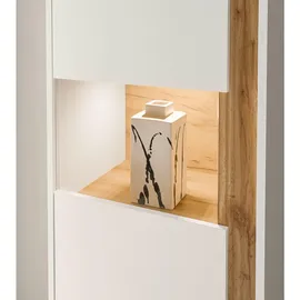 furn.design Wohnwand Center in weiß Eiche Wohnkombination 340 cm, - Weiß