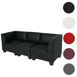 Modular 3-Sitzer Sofa Couch Lyon, Kunstleder ~ schwarz, hohe Armlehnen