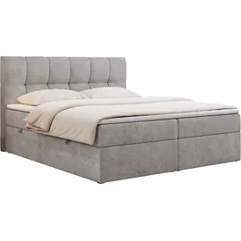 MKS Meble Boxspringbett 180x200 mit Bettkasten, Bett mit Multipocket - Matratze H4 Topper, Polsterbett 180x200 mit Bettkasten Kopfteil, Boxspringbett mit Mat... - Hellgrau