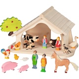 GoKi HOLZTIGER 80612 - Puppenhaus/Bauernhof mit Weihnachtsstern aus Holz - ideal als Weihnachtskrippe - made in EU