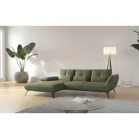 Ecksofa PLACES OF STYLE "Mikado L-Form" Sofas Gr. B/H/T: 276cm x 88cm x 183cm, Breitcord-Flachgewebe LINO, Recamiere links, inkl.Sitztiefenverstellung-mit Click&Seat Schnellbefestigungssystem für Rückenlehne-mit Armteilverstellung in Recamiere, grün (olive) inkl. Sitztiefenverstellung und Armteilverstellung