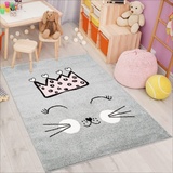 carpet city Kinderteppich Bubble Kids Flachflor mit Katze und Krone in Grau für Kinderzimmer; Größe: 120x160 cm
