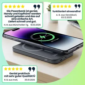 ideoon MagSafe Powerbank 5000 mAh, 15W Qi - Hochwertige kompakte Wireless Power Bank – Schnelles Laden Quick Charge für iPhone & Android – Mobiler