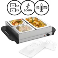 Jago® Buffetwärmer - 1er, elektrisch, mit Heizplattenfunktion, 1x2.5L und 2x1L, Temperaturregler, Edelstahl - Warmhaltegerät, Speisewärmer, War...