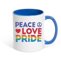 Youth Designz Tasse Peace Love Pride Kaffeetasse Geschenk, Keramik, mit trendigem Motiv blau