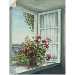 Wandbild ARTLAND "Geranien am Fenster", weiß (farbe bild(er): weiß), B:30cm H:40cm, Bilder, als Alubild, Outdoorbild, Leinwandbild, Poster, Wandaufkleber