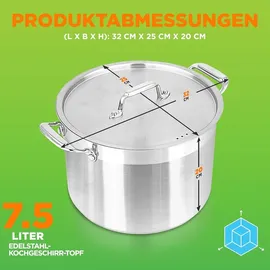 NutriChef 8 Liter Edelstahl-Topf - 18/8 Lebensmittelqualität Schwerer Großer Suppentopf für Eintöpfe, Suppen, Inklusive Deckel, Spülmaschinenfest, Geeignet für Induktion, Keramik & Halogenkochfelder