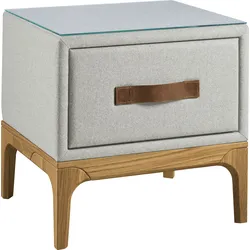 Nachtkommode BIRKENSTOCK "Iona", weiß (papyrusweiß cww 31), B:51cm H:49,5cm T:43,5cm, Sideboards, mit Lederlaschen-Griff, mit Holzsockel in Eiche natur
