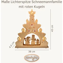 Weigla Schwibbogen Schneemannfamilie mit roten Kugeln 38 x 43 x 4,5 cm