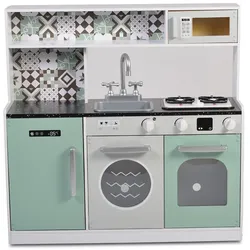 Moni Kinderküche 7257 Holz 80 cm hoch Spülbecken Backofen Mikrowelle Licht Musik grün