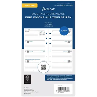 Filofax Kalender Personal 1 Woche auf 2 Seiten vertikal (deutsch)2026