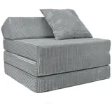 FORTISLINE - Klappmatratze 200x70x10cm mit Kopfteil & Kissen – Gästebett ausklappbar für Kinderzimmer & Camping Matratze Schaumstoff – Faltmatratze tragbar – Faltbare Matratze aus Cord – Hellgrau