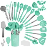 Beutrain 45-teiliges Küchenhelfer Set,Lebensmittelechtem Silikon Küchenhelfer Set,Hitzebeständiger Schwarz Küchenutensilien Set mit Kochutensilien,Antihaft-Beschichtung–Ideal Kochgeschirr Geschenk