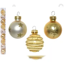 Christmas Decorations Weihnachtskugeln Glas 3cm Christbaumkugeln mit Motiven Sterne Schneeflocken gold perle mix
