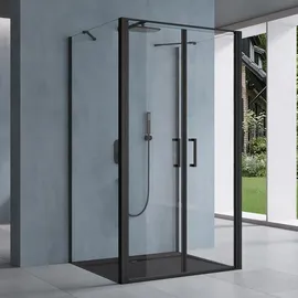 doporro Duschkabine U-Form 90x140x90cm Duschabtrennung in schwarz zwei Drehtüren ESG-Sicherheitsglas Klarglas mit Nano-Beschichtung Ravenna66UK