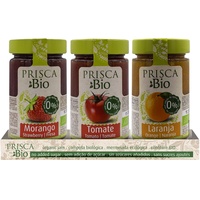 PRISCA 100% Bio-Erdbeermarmeladen - Tomate - Orange - Ohne zusätzlichen Zucker - Zertifiziertes Bioprodukt - Packung mit 3 Einheiten à 240 g
