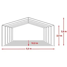 TOOLPORT Partyzelt 5 x 10 m inkl. Seitenteile rot/weiß (6174)