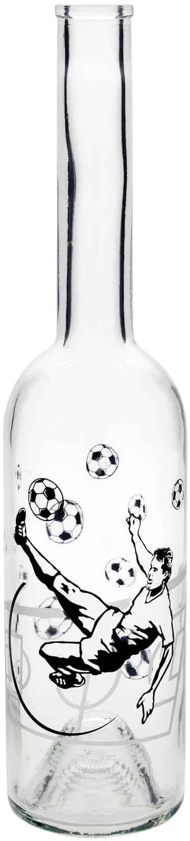 Bouteille en verre 500 ml 'Opera', motif : joueur de football, col : liège