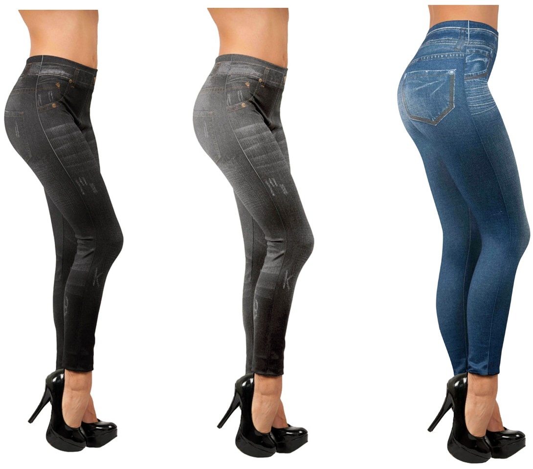 Comfortisse® Jeggings - Leggings 3er Set mit Taschen Slim Jeggings