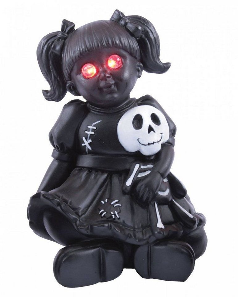 Horror-Shop Dekofigur Spooky Doll mit roten LED Augen als Gothic & Hallo rot|schwarz|weiß