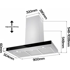 Ciarra Dunstabzugshaube 90cm A+++ 650 m3/h Wandhaube WIFI APP Touch Control VMS9102